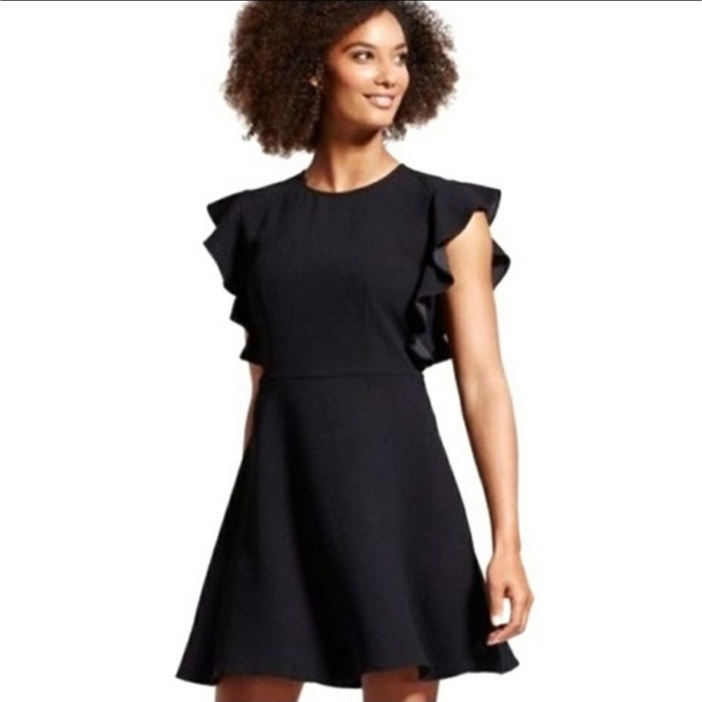 Who What Wear Black Flutter Sleeves A Line Mini Dress Size XS